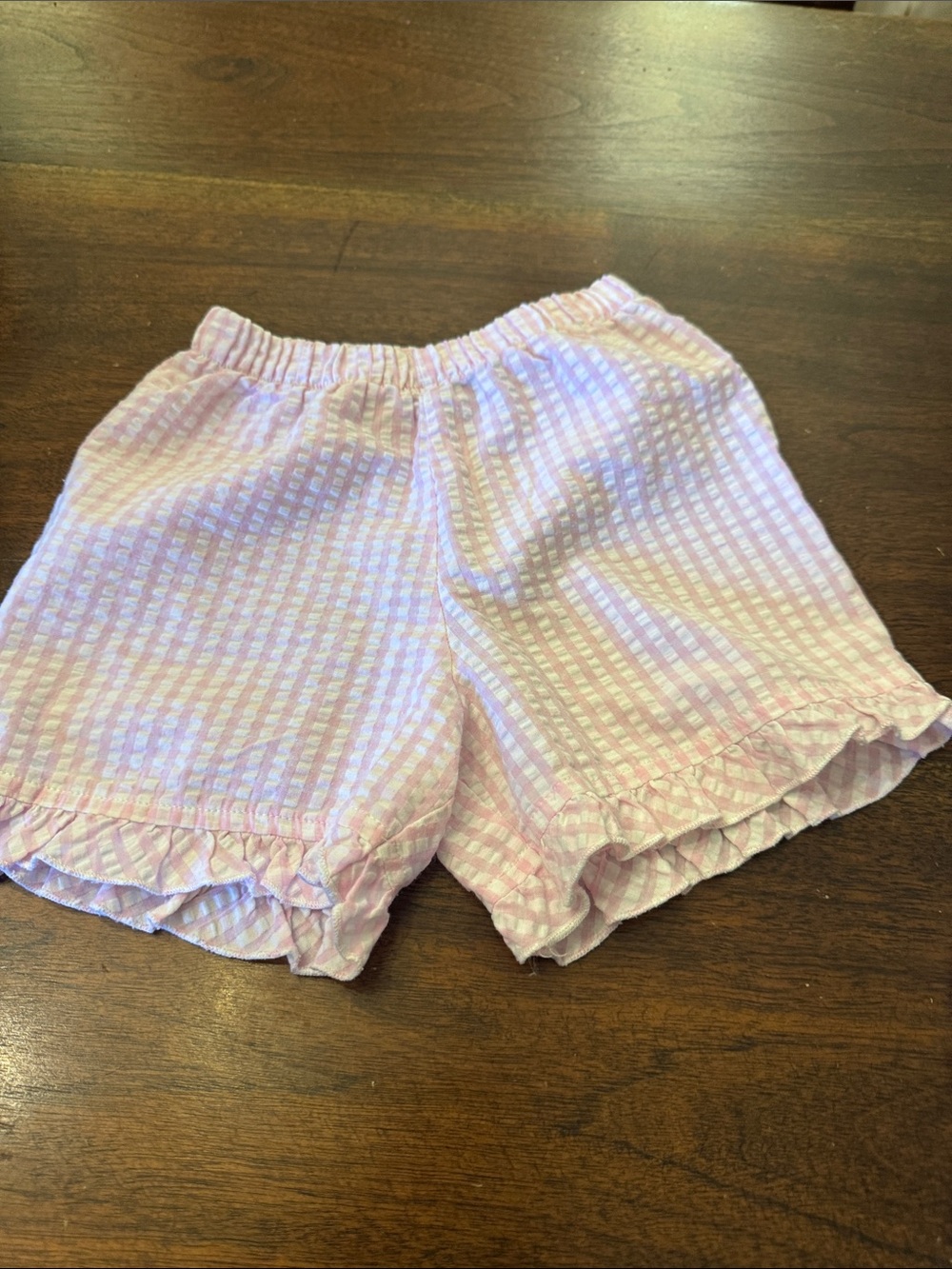 The Bailey Boys Pink Seersucker Ruffle Hem girls Shorts